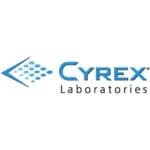 Cyrex Laboratories logo featuring a blue arrowhead design and text.