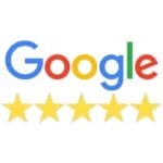 Google logo with five yellow stars below, indicating a five-star rating.